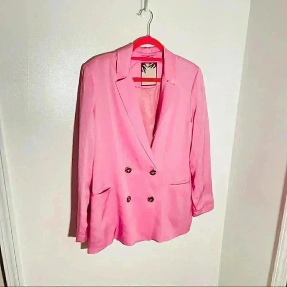 NEW Scotch & Soda Double Breasted Crepe Satin Blazer Pastel Pink Office Career - Picture 3 of 8